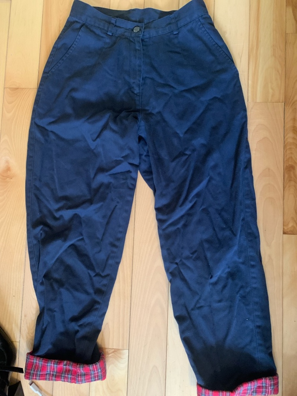 L.L. Bean Dark Blue Flannel Lined Chino Pants Women’s Warm Comfy Vintage